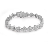 14k White Gold Three Leaf Clover 13CTW Solitaire Diamond Bracelet 7" Womens 14.3g