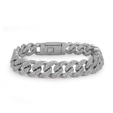 12MM 925 Silver All White Cuban Link 9.25CTW Lab Diamond 8" Mens ICED Bracelet 56.8g
