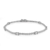 10k White Gold 1.10CTW Natural Round/Baguette Diamond 7" Womens Tennis Bracelet 3gms