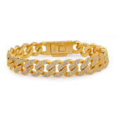 12MM 925 Yellow Cuban Link 9.25CTW Lab Diamond 8" Mens Bracelet 57gms