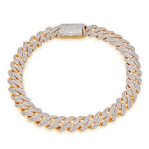 925 Yellow 3.52CTW Natural Diamond Curb Cuban Link 8.5MM Mens 8" Bracelet 20gm