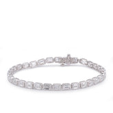 3.8MM 14k White Gold 10CTW Emeralad Solitaire Horizontal Link Lab Diamond Tennis Bracelet 7" 8gm
