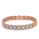 10k Rose Gold 7.57CTW Natural Hexagon Link Baguette/Round Diamond 8.5MM Mens Bracelet 8" 21.3gm