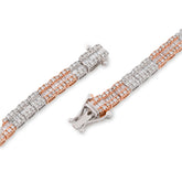 5MM 10k Rose/White Gold 35.5gms 9CTW Natural Round/Baguette Diamond Tennis Chain