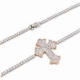2.8MM 10k Rose/White Gold 38.5g 4CTW Natural Diamond Tennis w/ Cross Chain 22In