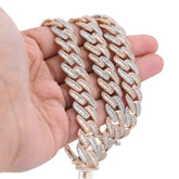 13MM 10k 3-Tone Gold 26CTW Natural Diamond Round/Baguette Chain Mens 22" Necklace 63.4gms