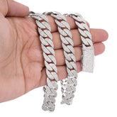 12MM 10k White Gold 18.9CTW Natural Diamond Round Cuban Link Mens Chain 22" Necklace 71.1gms
