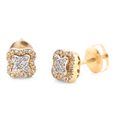 10k Yellow Gold 0.75CTW Natural Diamond 1.6gms Flower Mens Womens Earring Studs