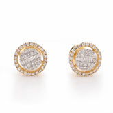 10k Yellow Gold 0.50CTW Round/Baguette Natural Diamond Round Circular Studs Womens Earrings 1.8g