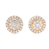14k Yellow Gold 1.25CTW Natural Diamond Round Cluster Halo Shape Earrings Studs 3.6gms