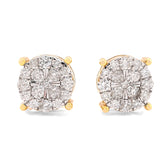 10k Yellow Gold 1.21CTW Natural Diamond Halo Cluster Earrings Men Womens Studs 4.8g