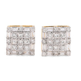 10k Yellow Gold 1.26CTW Round/Baguette Natural Diamond Square Cluster Studs Earrings 3.2g