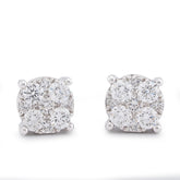 10k White Gold Flower Cluster 0.98CTW Lab Diamond Men Women Earrings 1.8gm Stud