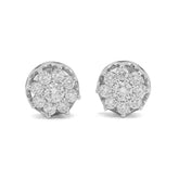 925 SS 0.94CTW Lab Diamond Flower Design 9 Diamond Unisex Earrings 2gm Studs