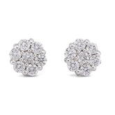 14k White Gold 0.99CTW Flower 7 Stone Cluster Lab Diamond Men Women Earrings 1.7gm