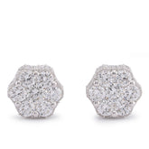 10k White Gold 4.06CTW 7 Stone Side Round Lab Diamond Flower Cluster Unisex Stud Earring 5.4gm
