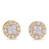 10k Yellow Gold 0.85CTW Flower Cluster Round Lab Diamond Men Women Earring 2.4gm Stud