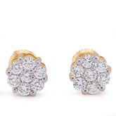10k Yellow Gold 0.90CTW Flower Design Cluster Lab Diamond Men Women Earrings 2gm Stud