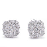 14k White Gold Square Shape Cluster Lab Diamond 0.62CTW Men Women Earrings 2gm Stud