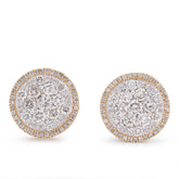 14k Yellow Gold 2CTW Natural Diamond Halo Flower Cluster Round Shape Earrings 3.2gms Studs