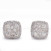 10k White Gold 1.80CTW Natural 7 Diamond Flower Side Diamond Unisex Earrings 4gms Studs