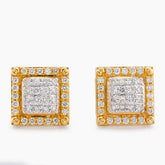 10k Yellow Gold 0.74CTW Natural Diamond Square Shape Bulge Round Top Earrings 4gms Studs