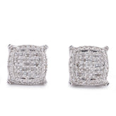 10k White Gold 0.33CTW Square Shape Baguette Centre Halo Natural Diamond Earrings 2.1gms Studs