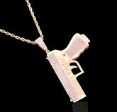 10k Yellow Gold 1 CTW Natural Round Diamond Gun Pendant 11.2gms Charm For Mens