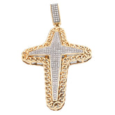 10k Yellow Gold 0.50CTW Natural Diamond Chain Link Edge Cross Charm 8.8g Pendant