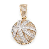 10k Yellow Gold 2.5CTW Round/Baguette Natural Diamond Basket Ball Pendant 14.8gm