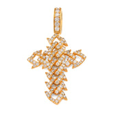 10k Yellow Gold Cuban Link Cross Pendant 2.5CTW Natural Diamond Mens 10.3g Charm
