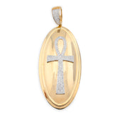 10k Yellow Gold 0.65CTW Natural Diamond Oval Ankh Cross Pendant 15.6g Mens Charm