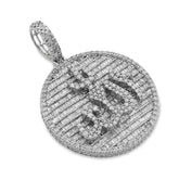 10k White Gold 3.25CTW Natural Round/Baguette Diamond "Allah" Round Pendant Charm 11.3g