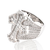 925 Sterling Silver 0.65CTW Natural Diamond Cross ICED OUT Ring 12.5gm Mens Band