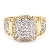 Mens 10k Yellow/White Gold 1.01CTW Natural Diamond Cluster Square Ring 7.1g Band