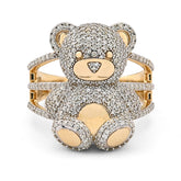 Ladies 10k Yellow Gold 7.2g 1.21CTW Natural Round Diamond Teddy Bear Ring Size 7