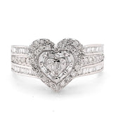 Ladies 10k White Gold 3.6g 0.75CTW Natural Round/Baguette 3 Hearts Diamond Ring