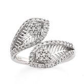 Fine 14k White Gold 0.5CTW Natural Diamond Bypass Leaf Ring 4gms For Womens