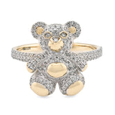 10k Yellow Gold 0.31CTW Natural Diamond Cute Teddy Bear 3.2gms Womens Ring