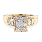 10k Yellow Gold 3.7g 0.5CTW Natural Round/Baguette Diamond Rectangle Womens Ring