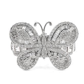 Womens 10k White Gold 1.8CTW Natural Round/Baguette Diamond Butterfly Ring 8.2gm