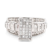 10k White Gold 1.0CTW 4.4g Natural Round/Baguette Diamond Rectangular Women Ring