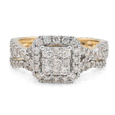 14k Yellow/White Gold 1.02CTW Natural Diamond Bridal Set Square Womens Ring 3.6g