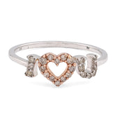 10k White/Rose Gold 0.15CTW Natural Diamond "I Heart U" Womens 1.7g Promise Ring