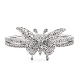 Womens Fine 10k White Gold 0.22CTW Natural Diamond Butterfly Band Ring 2.4gms