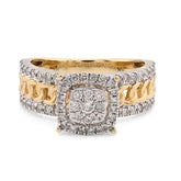 10k Yellow Gold 1.25 CTW Natural Diamond Cuban Link Square Womens Ring 4.4gms