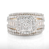 14k Yellow Gold 2.10CTW Natural Round/Baguette Diamond 3 Band Square Ring 12.2gm