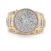 10k Yellow Gold 2 CTW Pure Round/Baguette Diamond Cluster Bridal Women Ring 8.1g