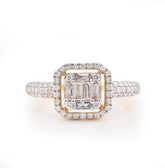 14k Yellow Gold 2.9gms 0.56 CTW Natural Round/Baguette Diamond Square Shape Ring
