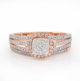 10k Rose Gold 3.4g 0.50CTW Pure Diamond Cushion Shaped Cluster Wedding Ring Band